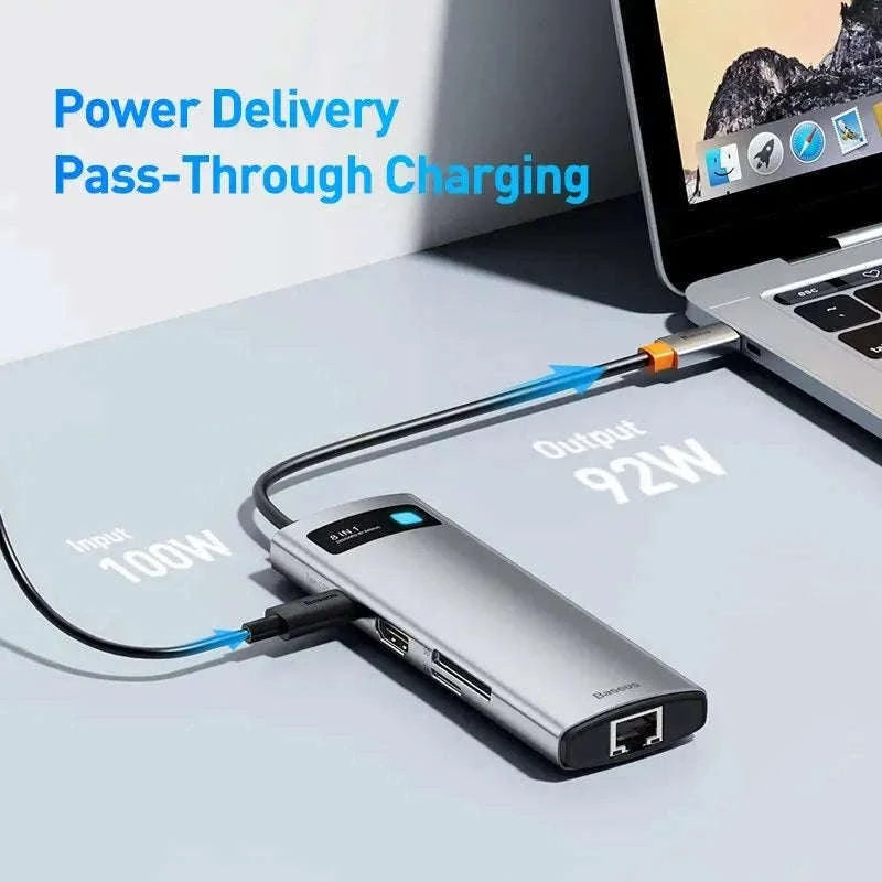 Baseus 4K 60Hz USB-C Hub with Ethernet and 100W PD-8-in-1 Hub