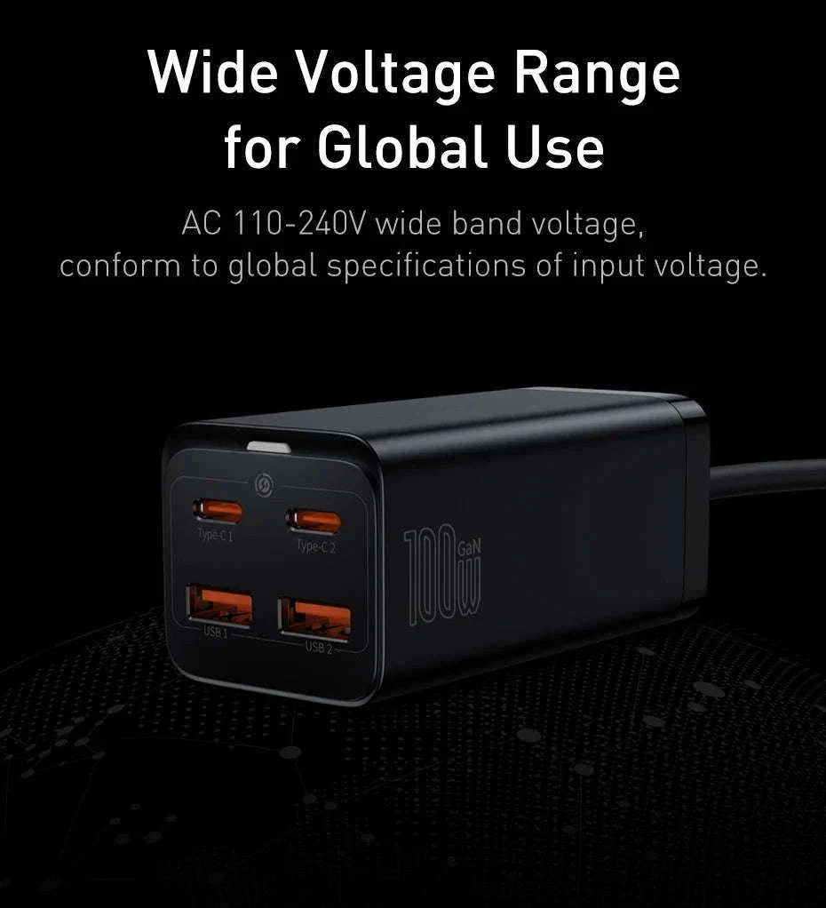 Baseus 65W/100W GaN Desktop Charger 4-Port Fast Charging Station-65W  EU  220V