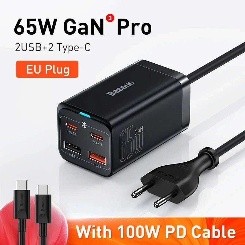 Baseus 65W/100W GaN Desktop Charger 4-Port Fast Charging Station-65W  EU  220V