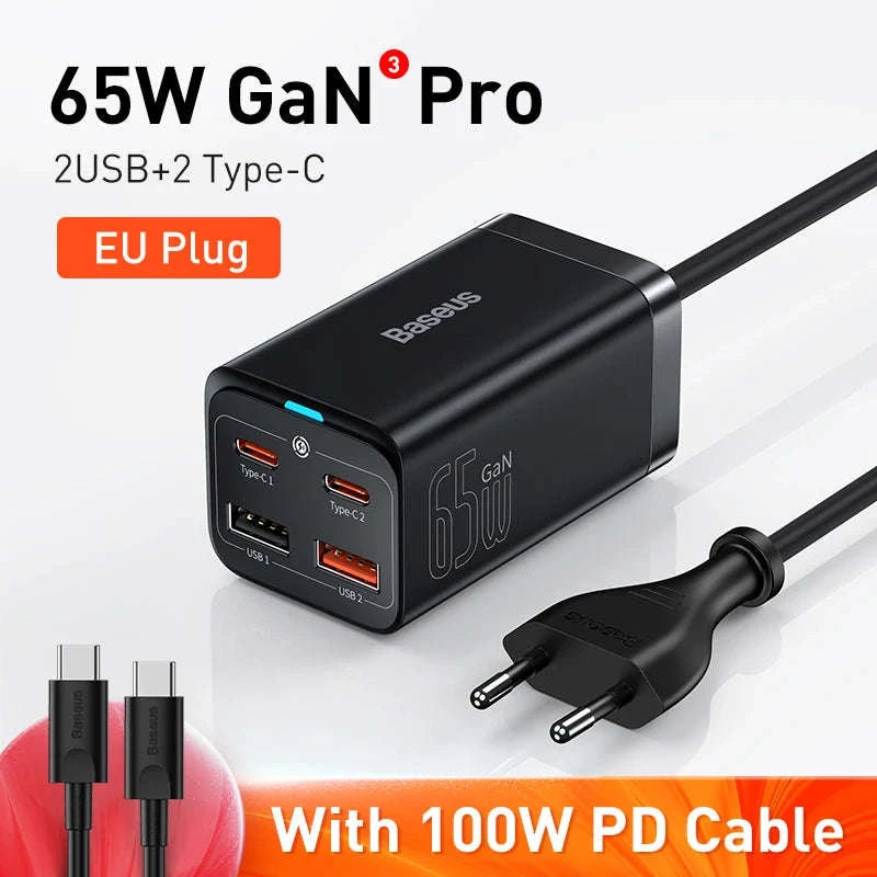 Baseus 65W/100W GaN Desktop Charger 4-Port Fast Charging Station-65W  EU  220V