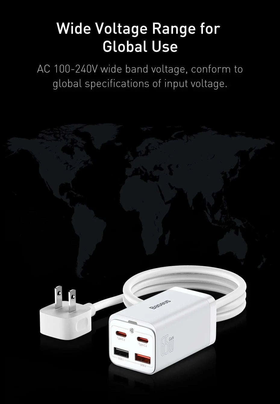 Baseus 65W/100W GaN Desktop Charger 4-Port Fast Charging Station-65W  EU  220V