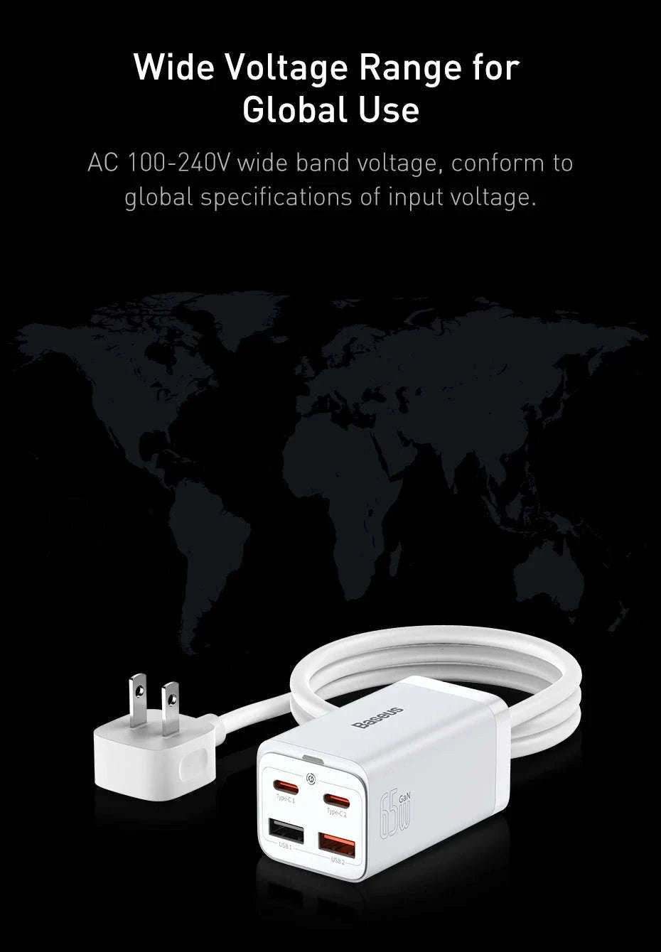 Baseus 65W/100W GaN Desktop Charger 4-Port Fast Charging Station-65W  EU  220V