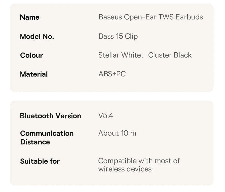 Baseus Bass 15 Clip Open Ear Earphones-White