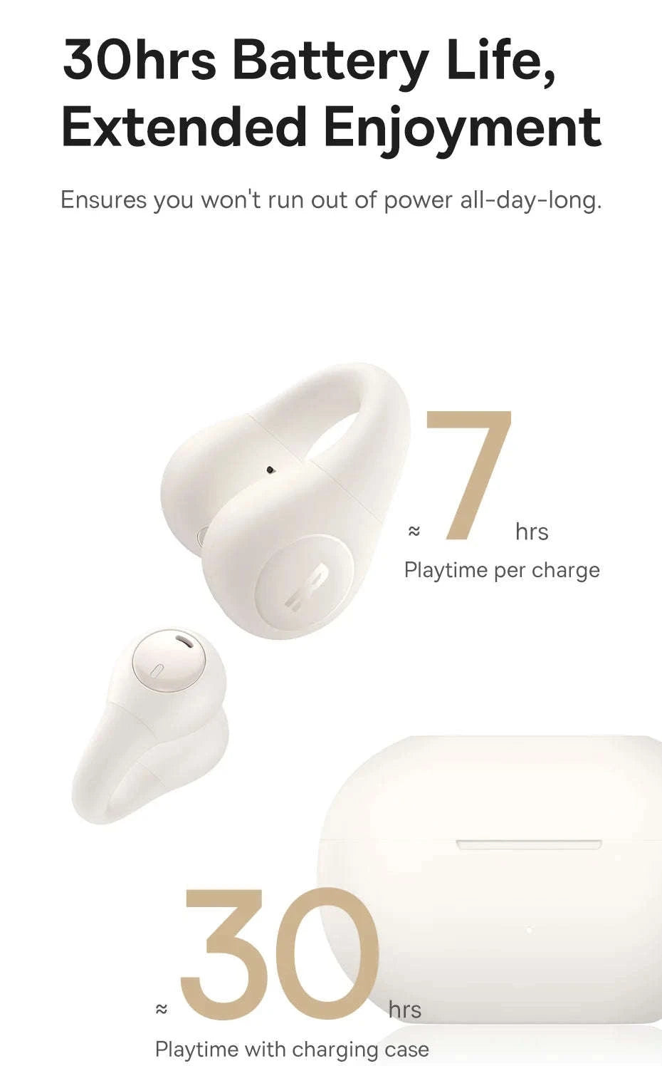 Baseus Bass 15 Clip Open Ear Earphones-White