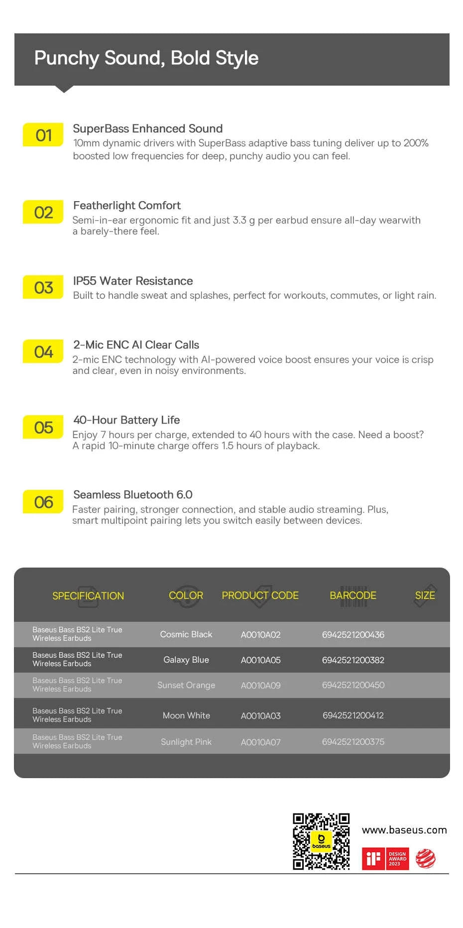 Baseus Bass BS2 Lite True Wireless Earbuds-Moon White