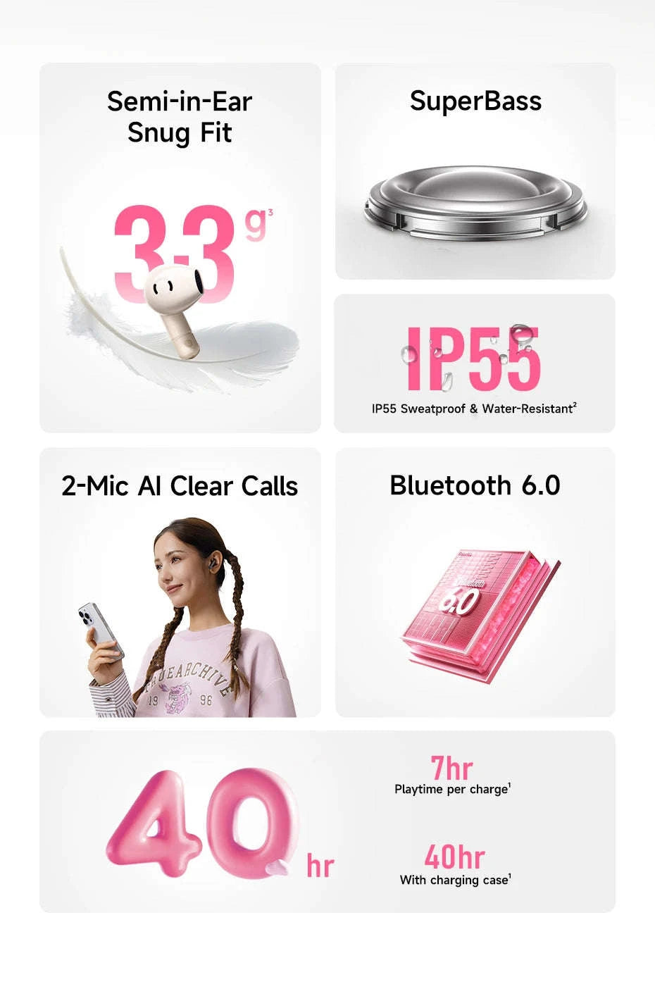 Baseus Bass BS2 Lite True Wireless Earbuds-Moon White