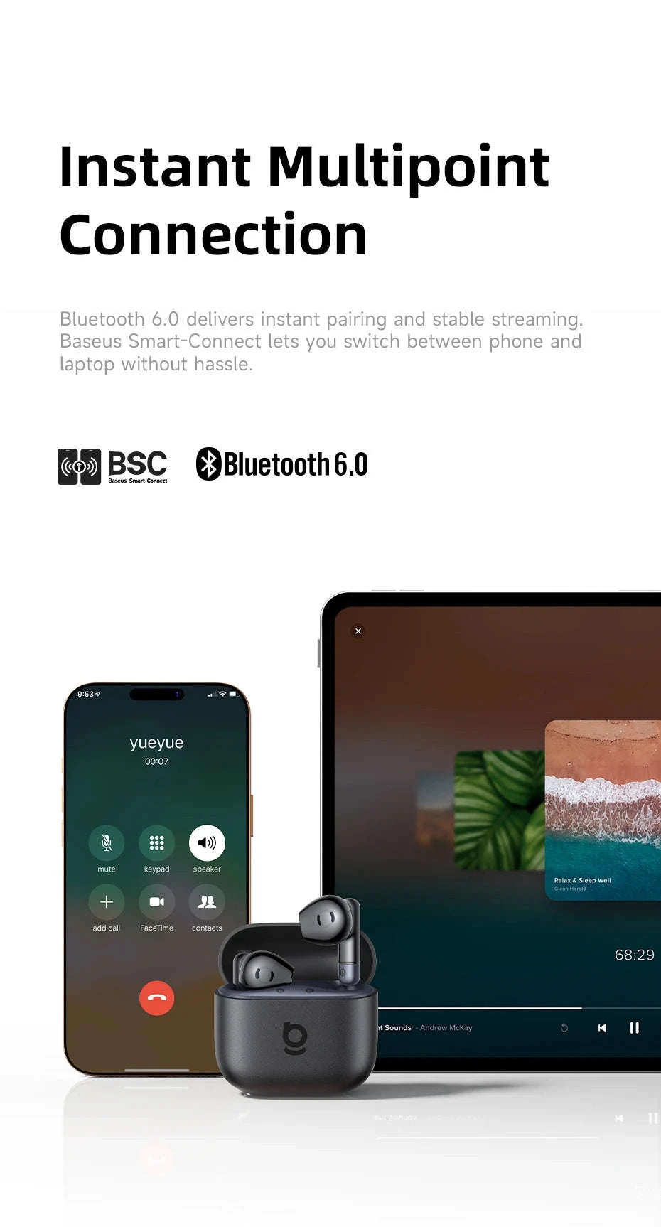 Baseus Bass BS2 Lite True Wireless Earbuds-Moon White