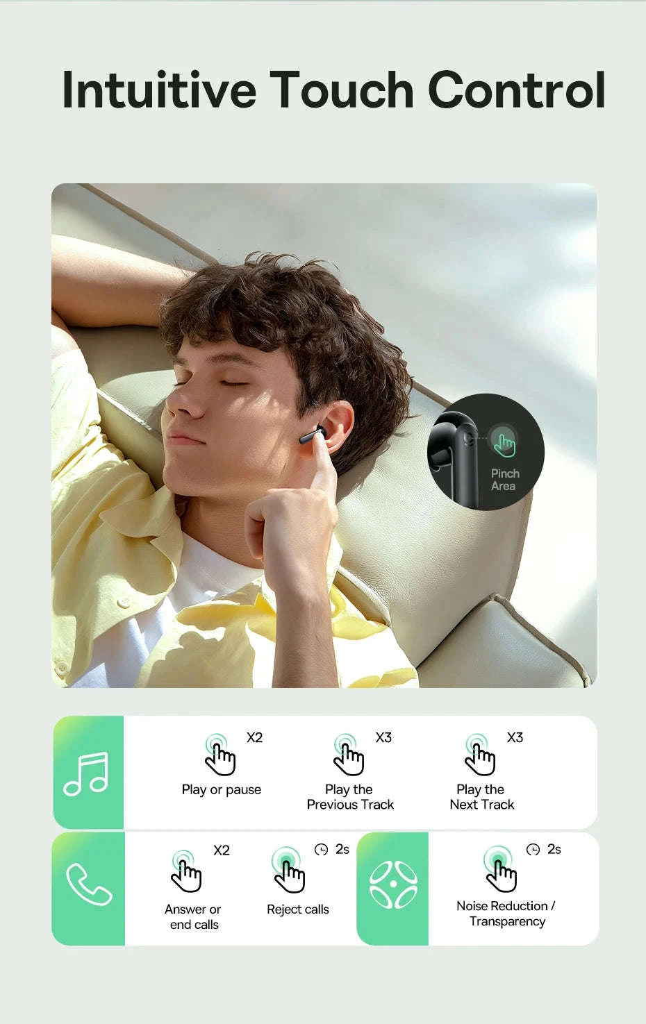 Baseus Bass EP10 NC Noise Cancelling Wireless Earbuds-White