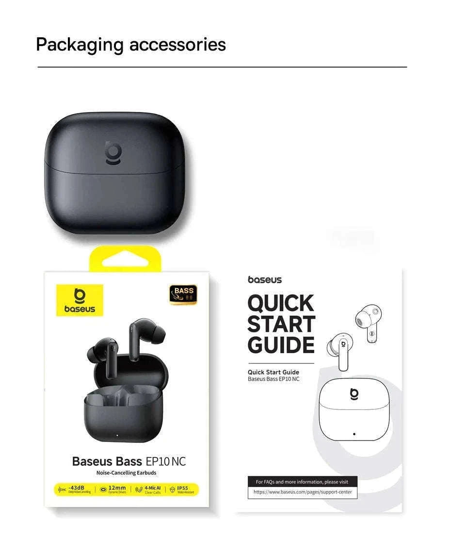 Baseus Bass EP10 NC Noise Cancelling Wireless Earbuds-White