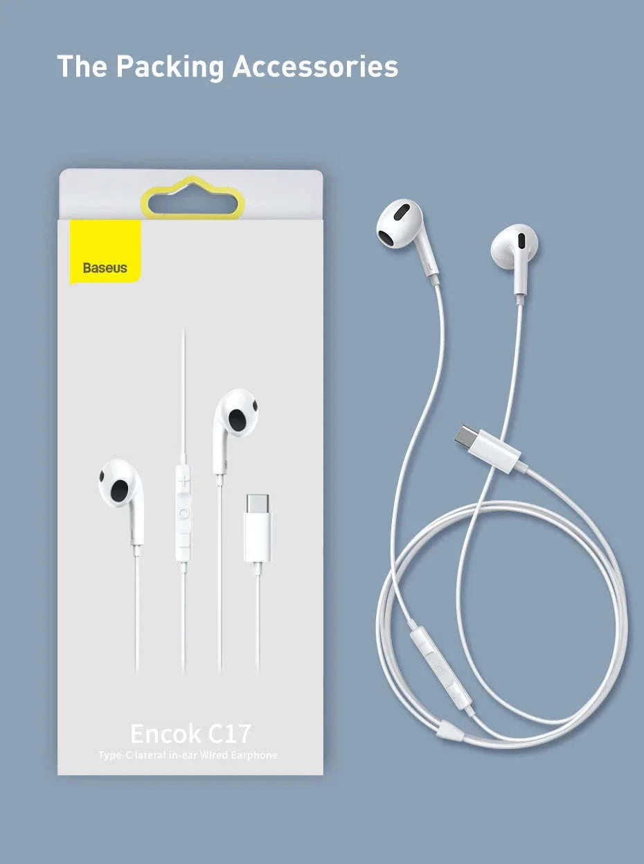 Baseus C17 Type‑C Wired Earphones with Mic-White