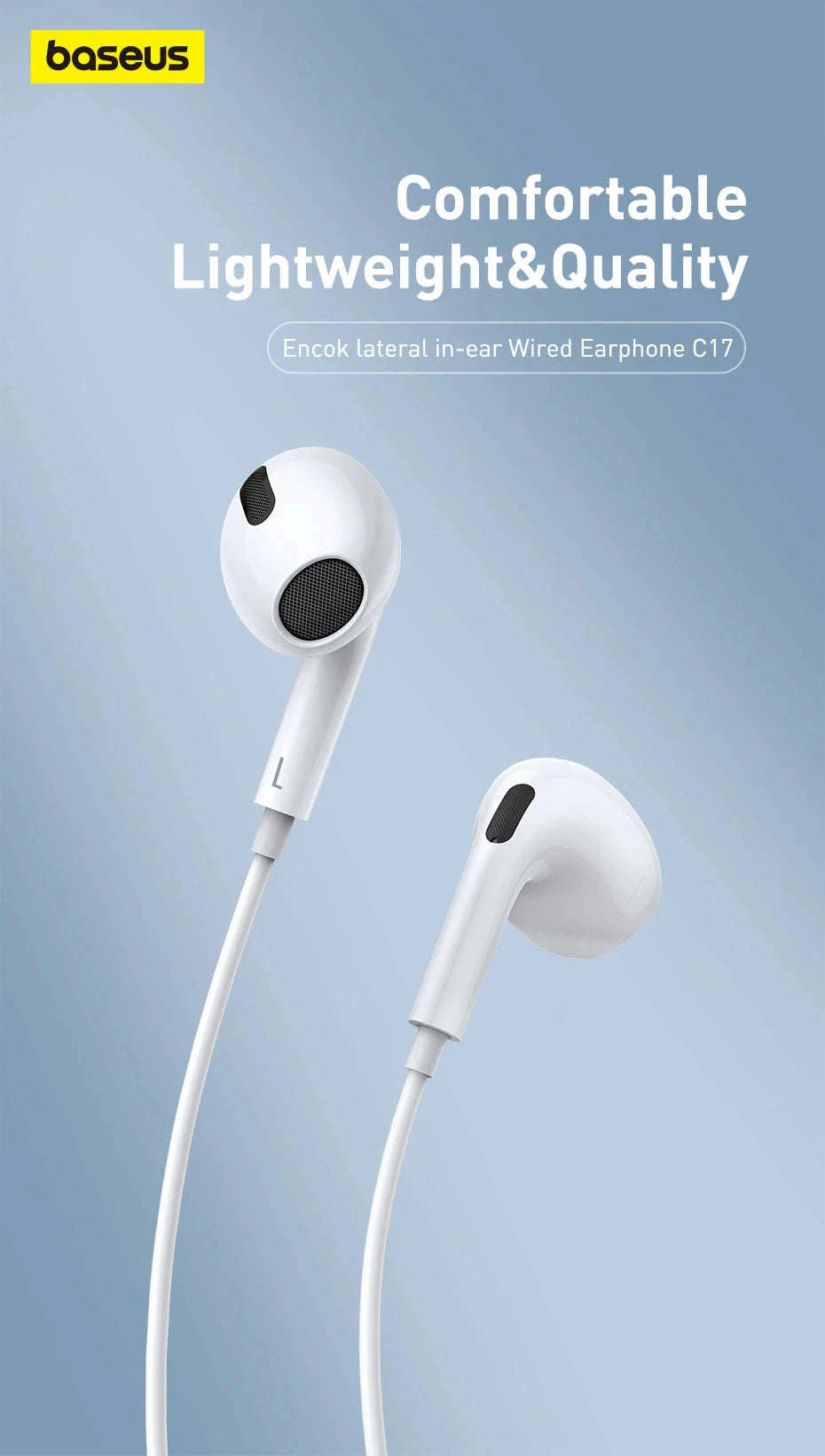 Baseus C17 Type‑C Wired Earphones with Mic-White