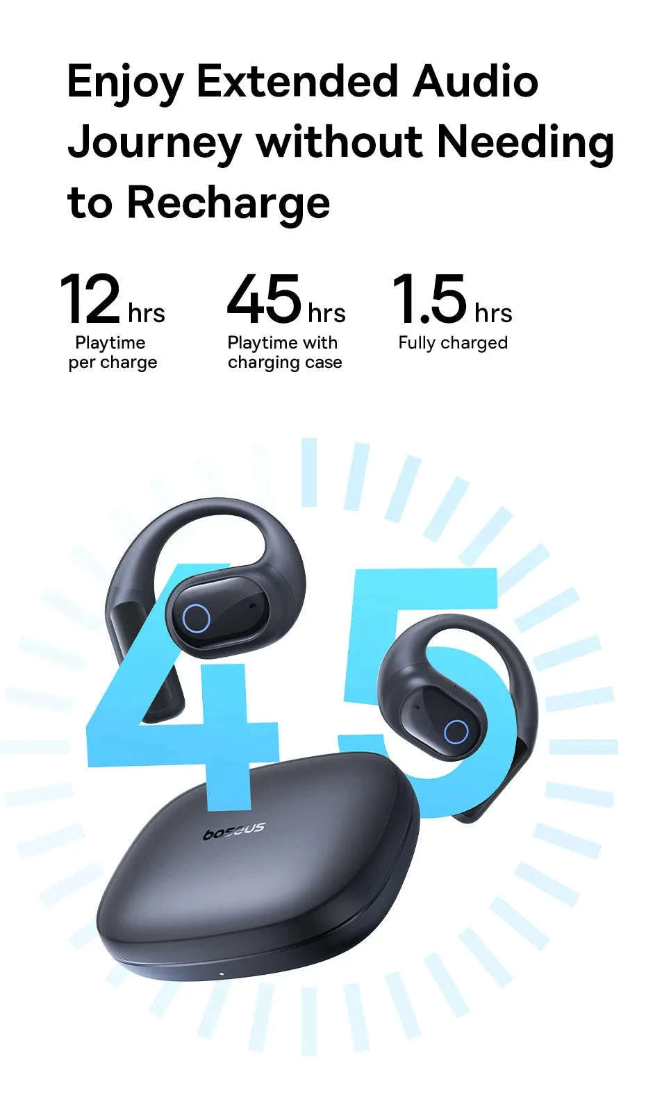 Baseus Eli 10i Fit Open-Ear Earphones Ear Hooks Wireless Bluetooth 5.4 Headphones IP54 Waterproof Air conduction Sports Earbuds-Black