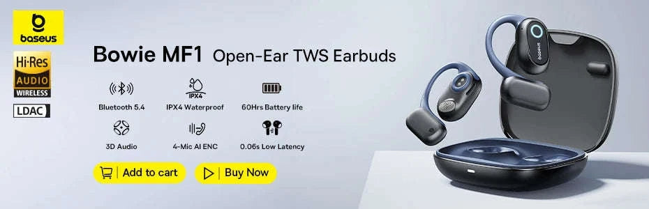 Baseus Eli 10i Fit Open-Ear Earphones Ear Hooks Wireless Bluetooth 5.4 Headphones IP54 Waterproof Air conduction Sports Earbuds-Black