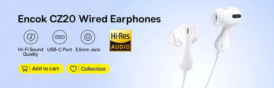 Baseus Encok CZ19 Type‑C Wired Earphones with Mic-WHITE