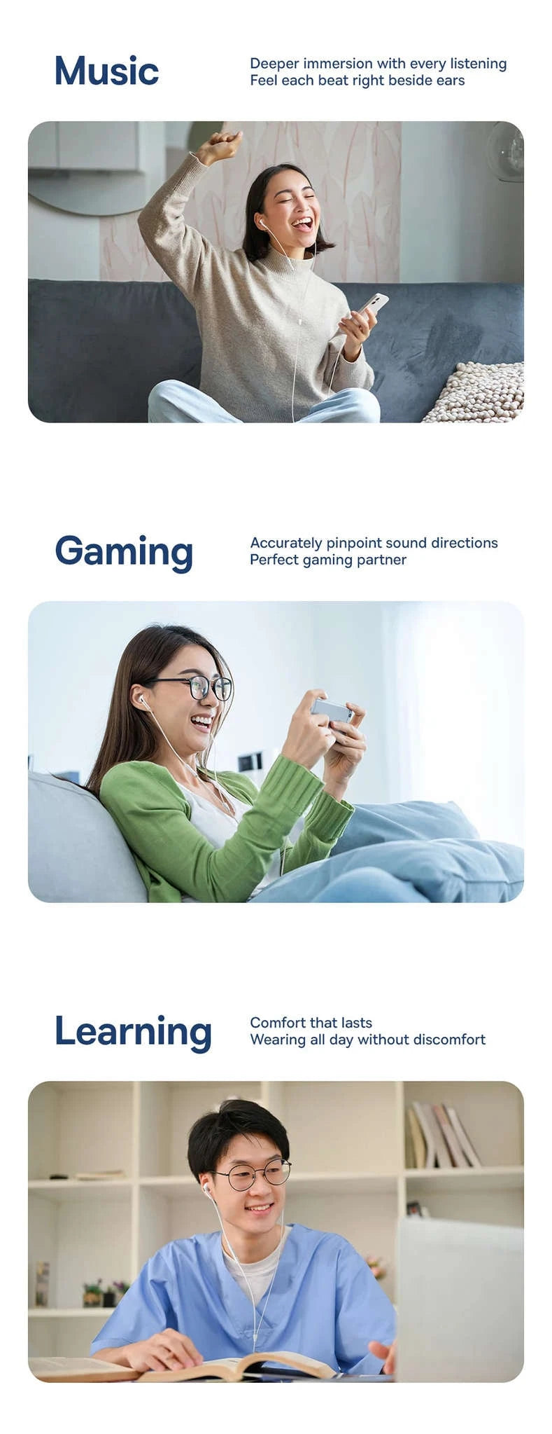 Baseus Encok CZ19 Type‑C Wired Earphones with Mic-WHITE