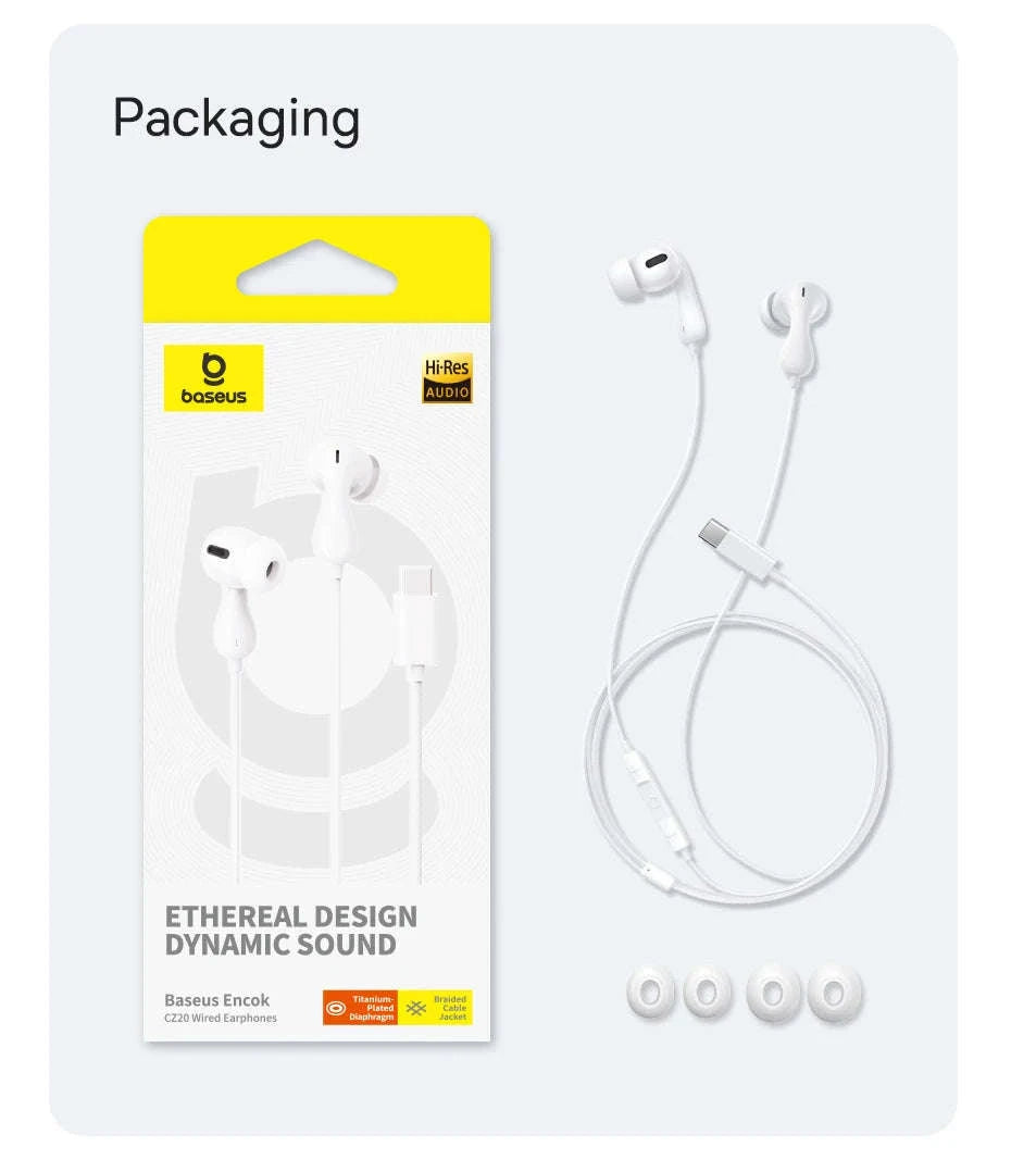 Baseus Encok CZ20/HZ20 Wired Earphones with Hi‑Res Audio and Mic-HZ20-Black
