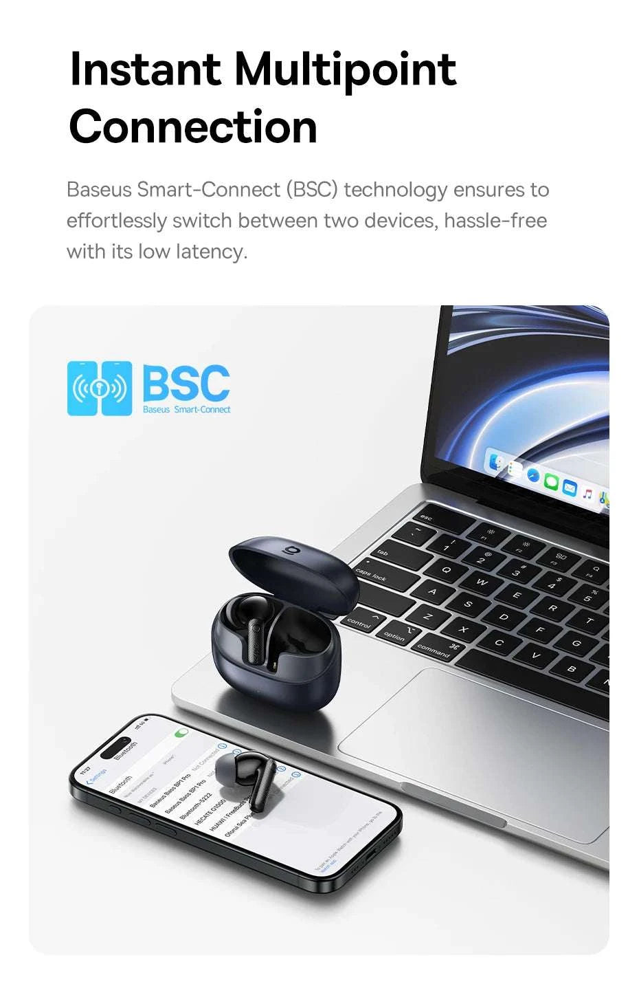 Baseus EP10 Pro ANC Wireless Earbuds with LDAC & 55H Battery-White