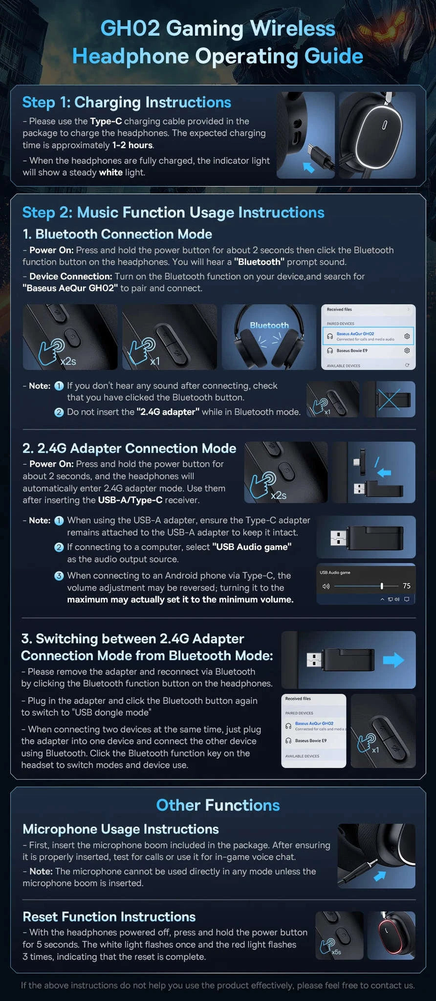 Baseus GH02 Wireless Gaming Headset with Mic-Black