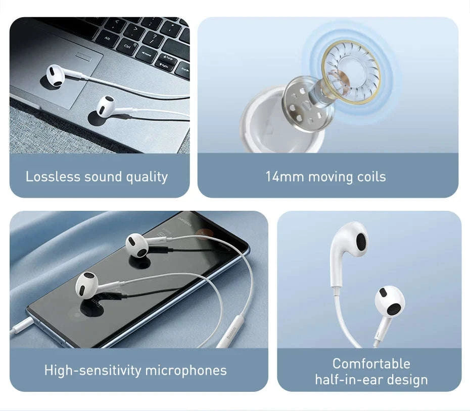 Baseus H17 3.5mm Wired Earphone with Microphone-3.5mm White