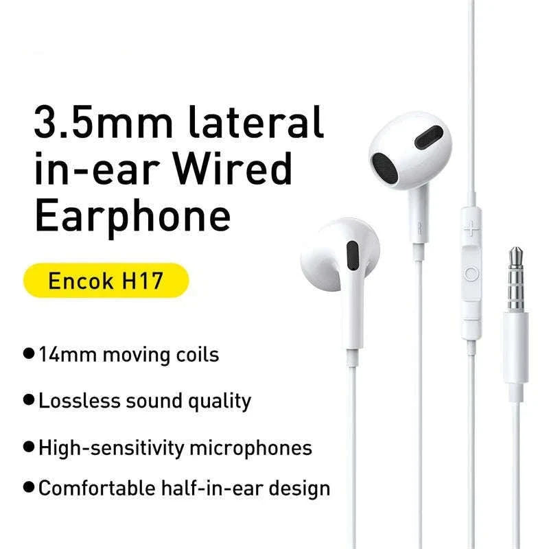 Baseus H17 3.5mm Wired Earphones with Microphone-3.5mm White