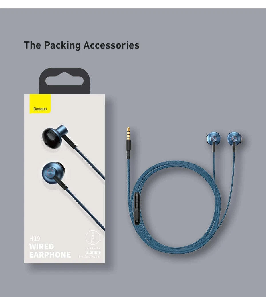 Baseus H19 Wired Earphones-Blue