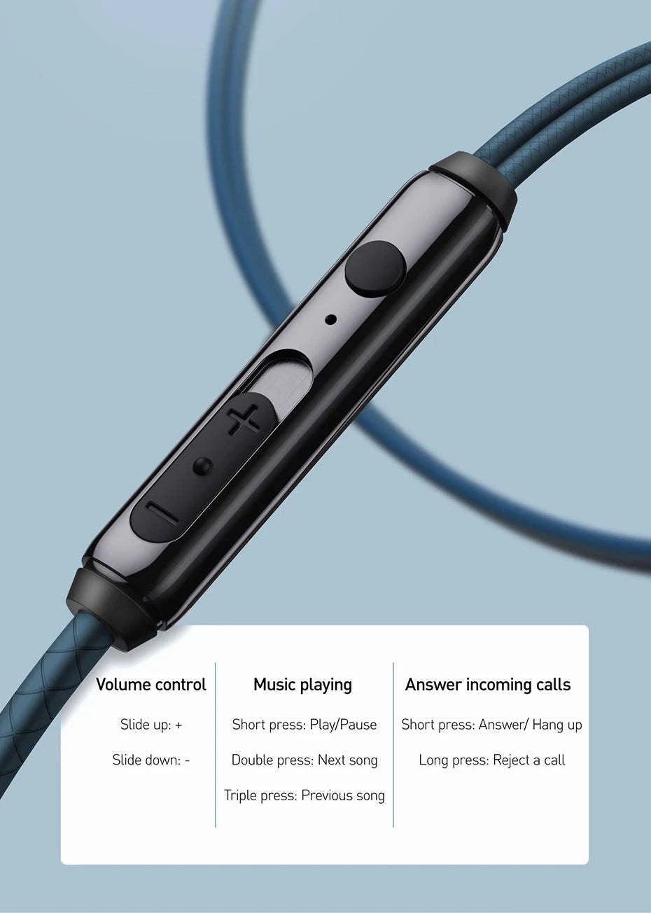 Baseus H19 Wired Earphones-Blue