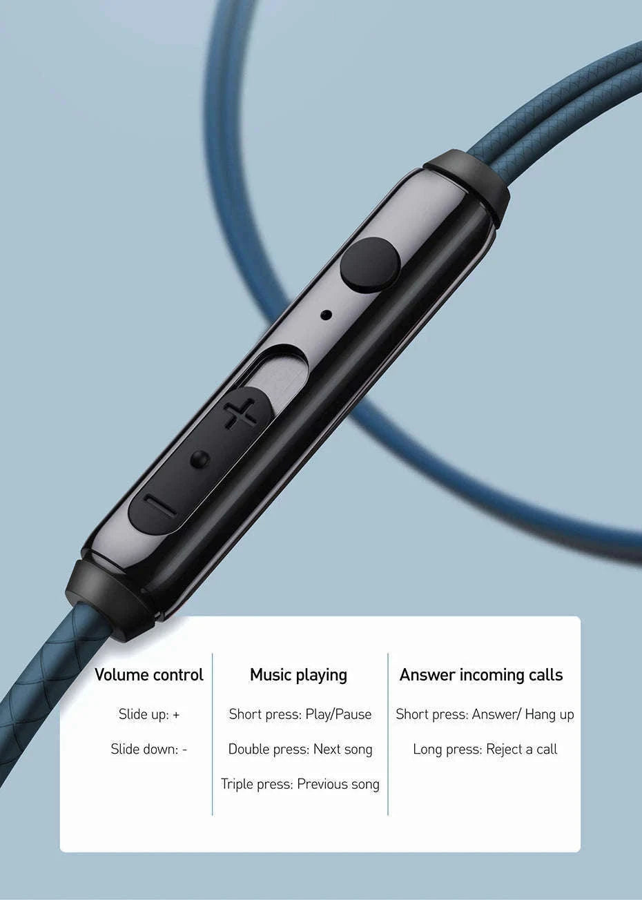 Baseus H19 Wired Earphones with Mic and 6D Stereo Bass-Blue