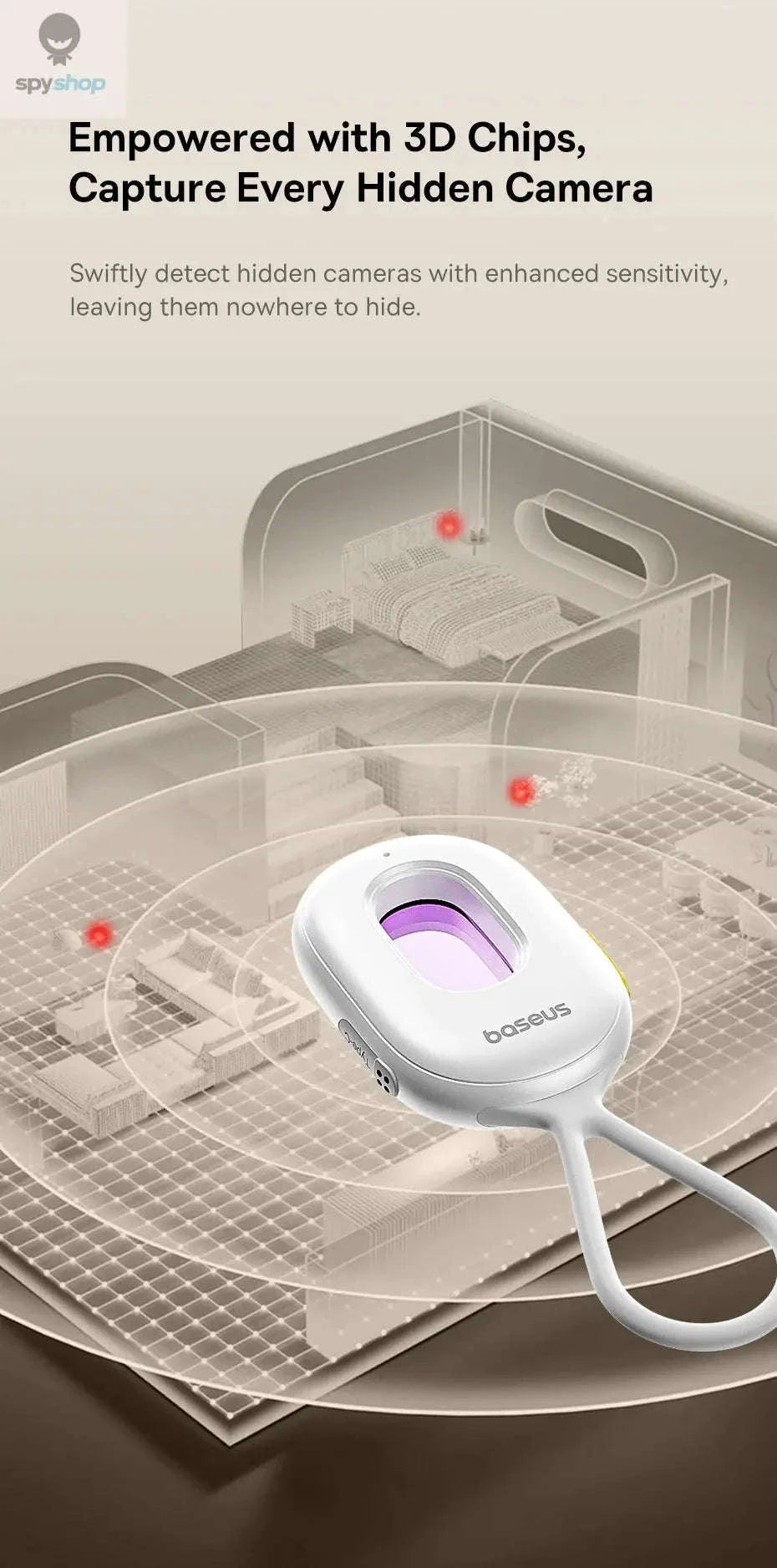 Baseus Heyo Series II Hidden Camera Detector – Dual Detection, Intrusion Alarm, Long Standby-Black / CHINA