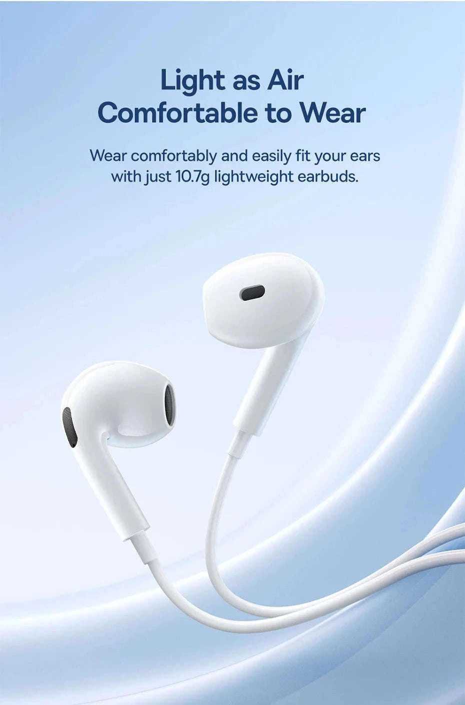 Baseus HZ19 Wired Earphones 3.5mm Semi-In-Ear Headphones-White