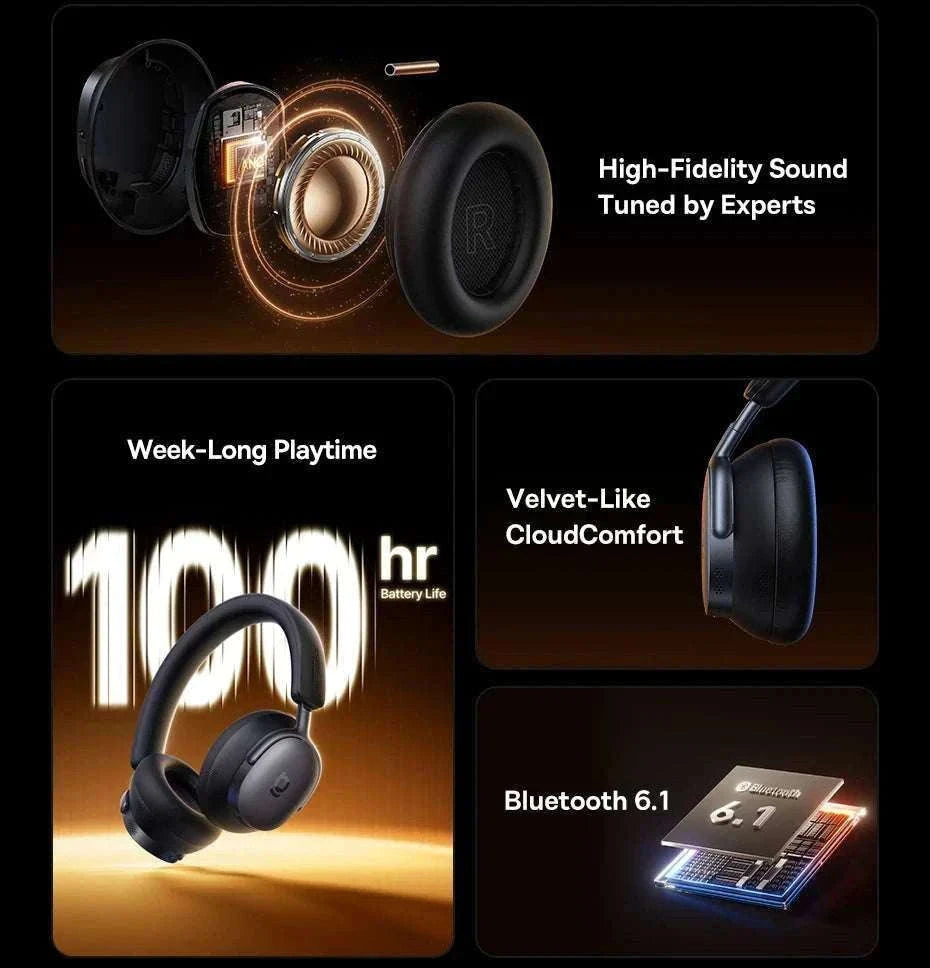 Baseus Inspire XH1 ANC Wireless Headphones 100Hr Hi-Res LDAC-Cosmic Black / China Mainland