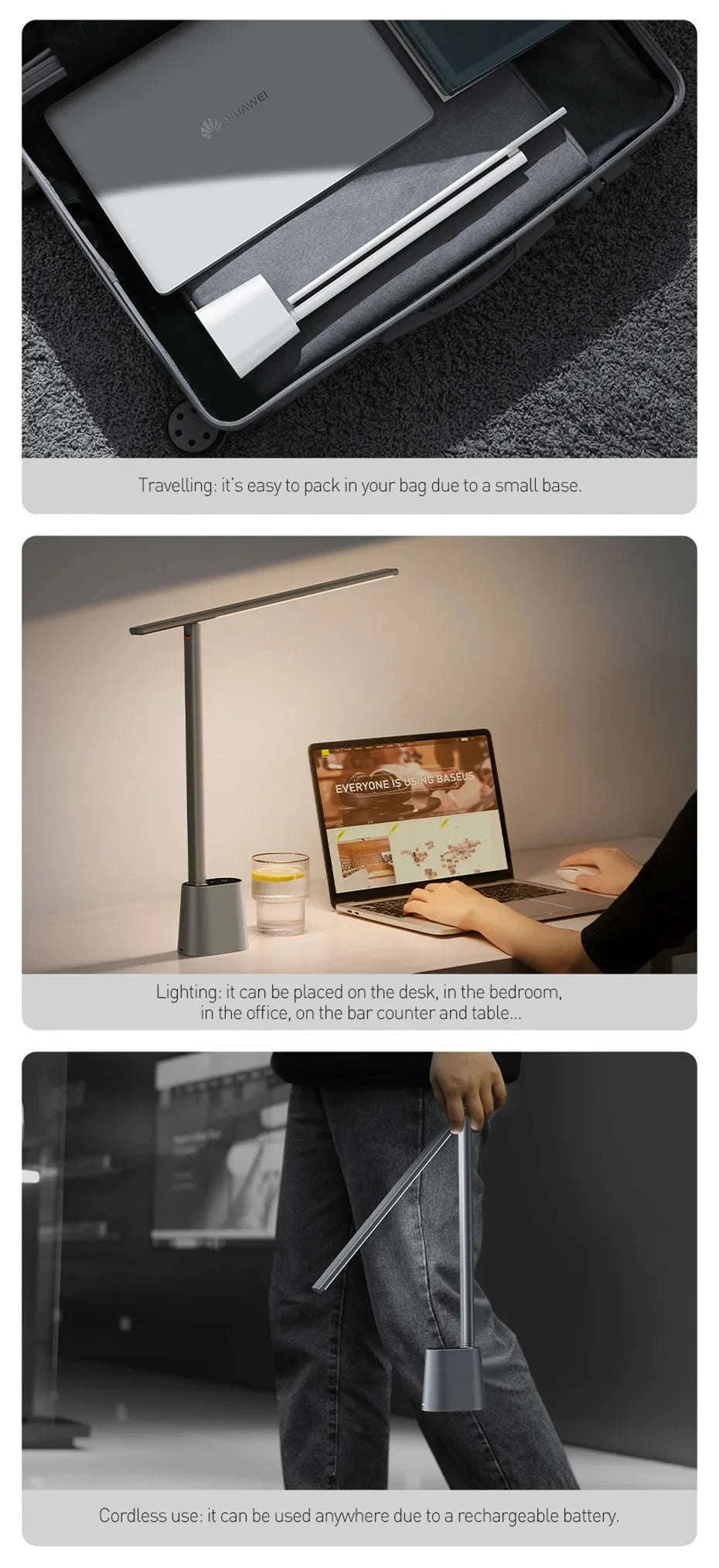 Baseus LED Desk Lamp Eye Protection Study Dimmable Office Light Foldable Table Lamp Smart Adaptive Brightness Bedside Read Lamp-White No Adapt / WHITE / L|0-5W