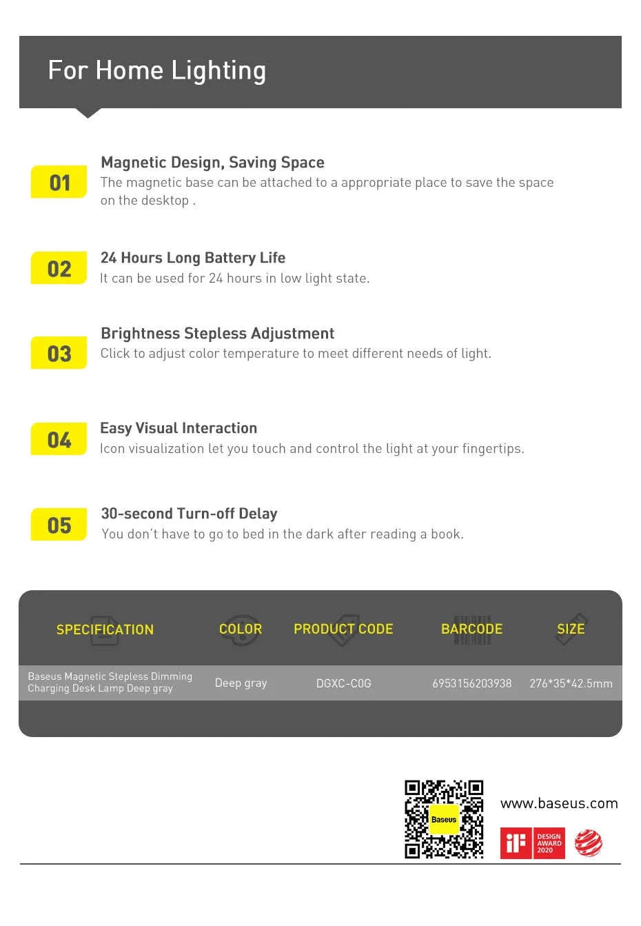 Baseus Magnetic LED Table Lamp with Stepless Dimming-No adapter