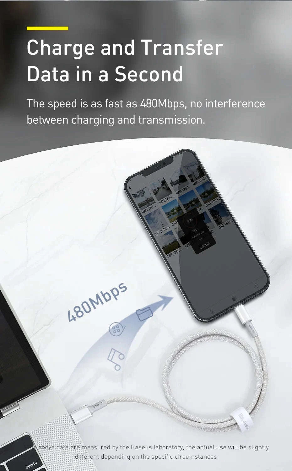 Baseus PD 20W USB‑C Cable for iPhone Fast Charging-Black / 1m