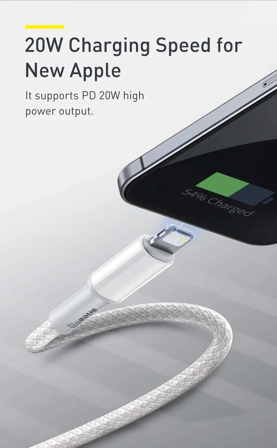 Baseus PD 20W USB‑C Cable for iPhone Fast Charging-Black / 1m