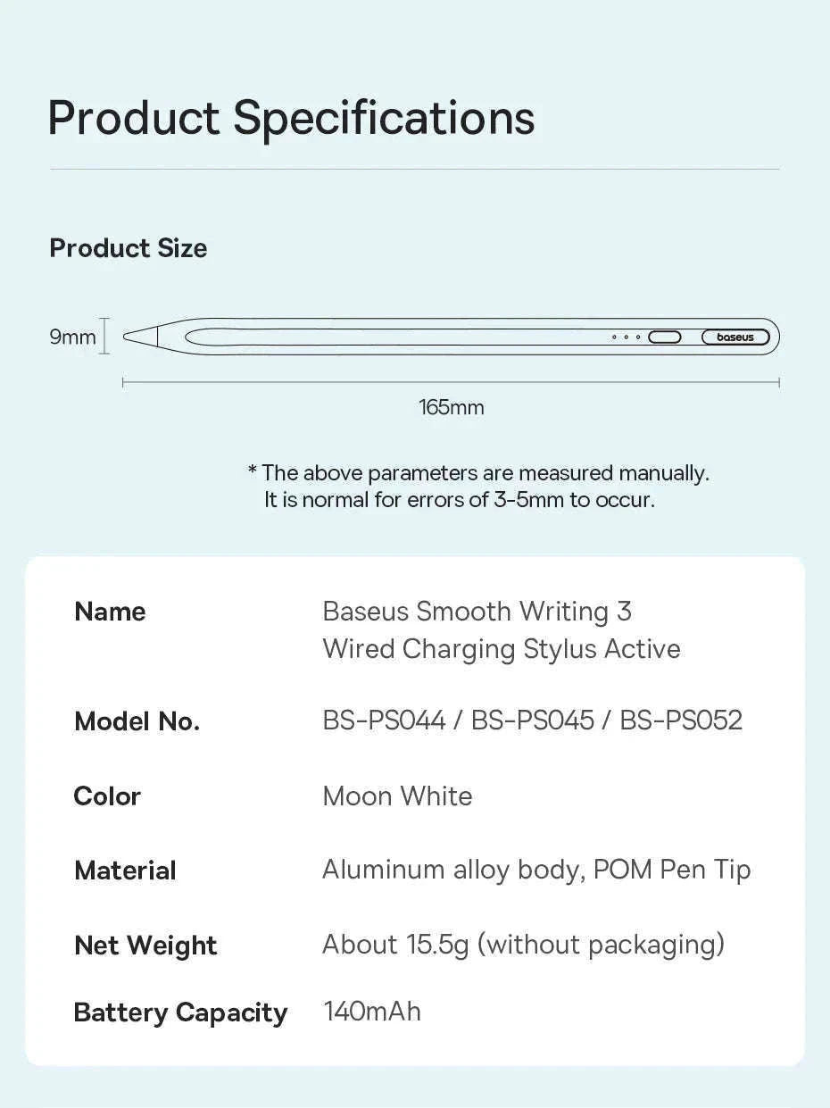 Baseus Tilt Sensitivity Stylus Pen for iPad with Wired Charging-White