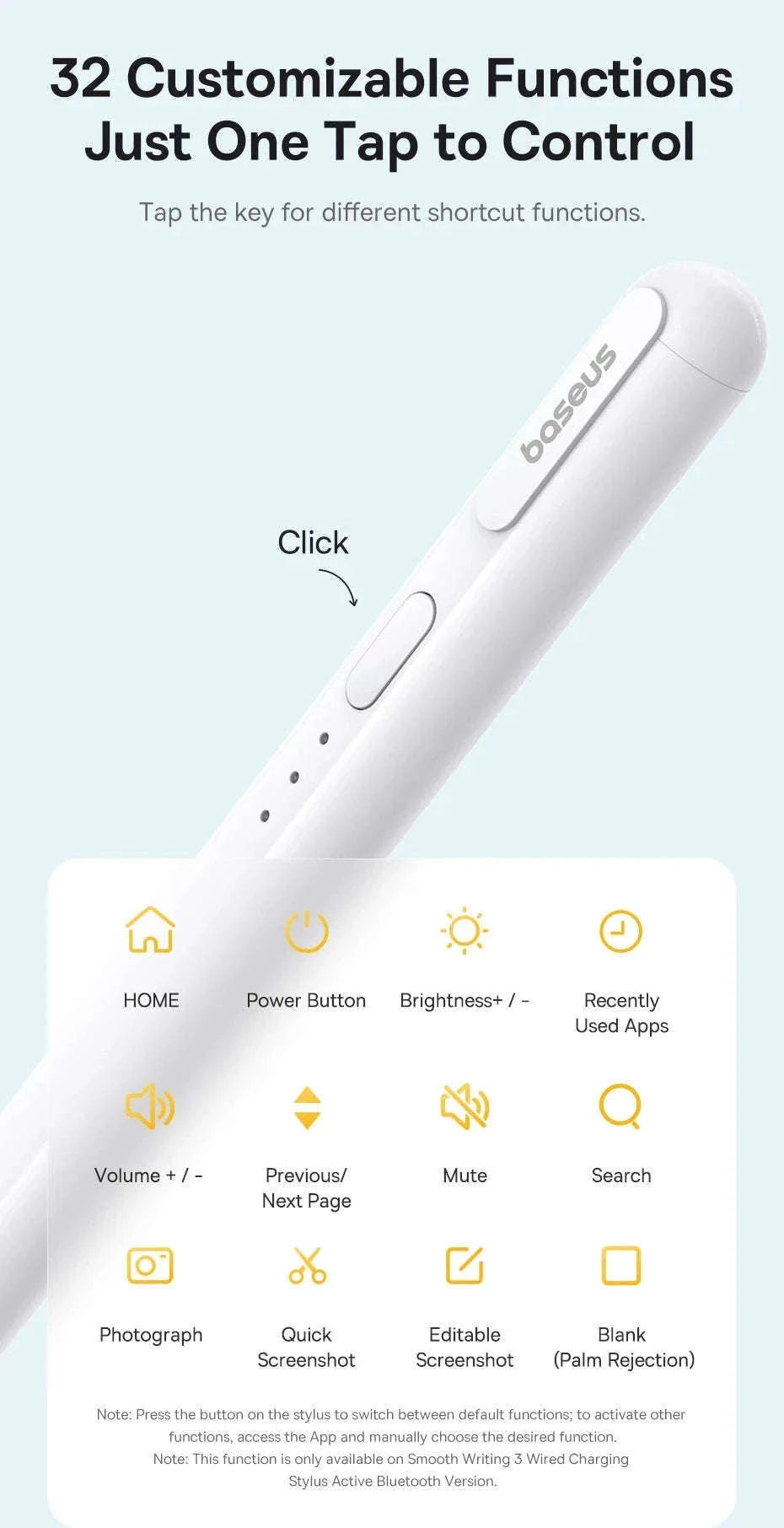 Baseus Tilt Sensitivity Stylus Pen for iPad with Wired Charging-White