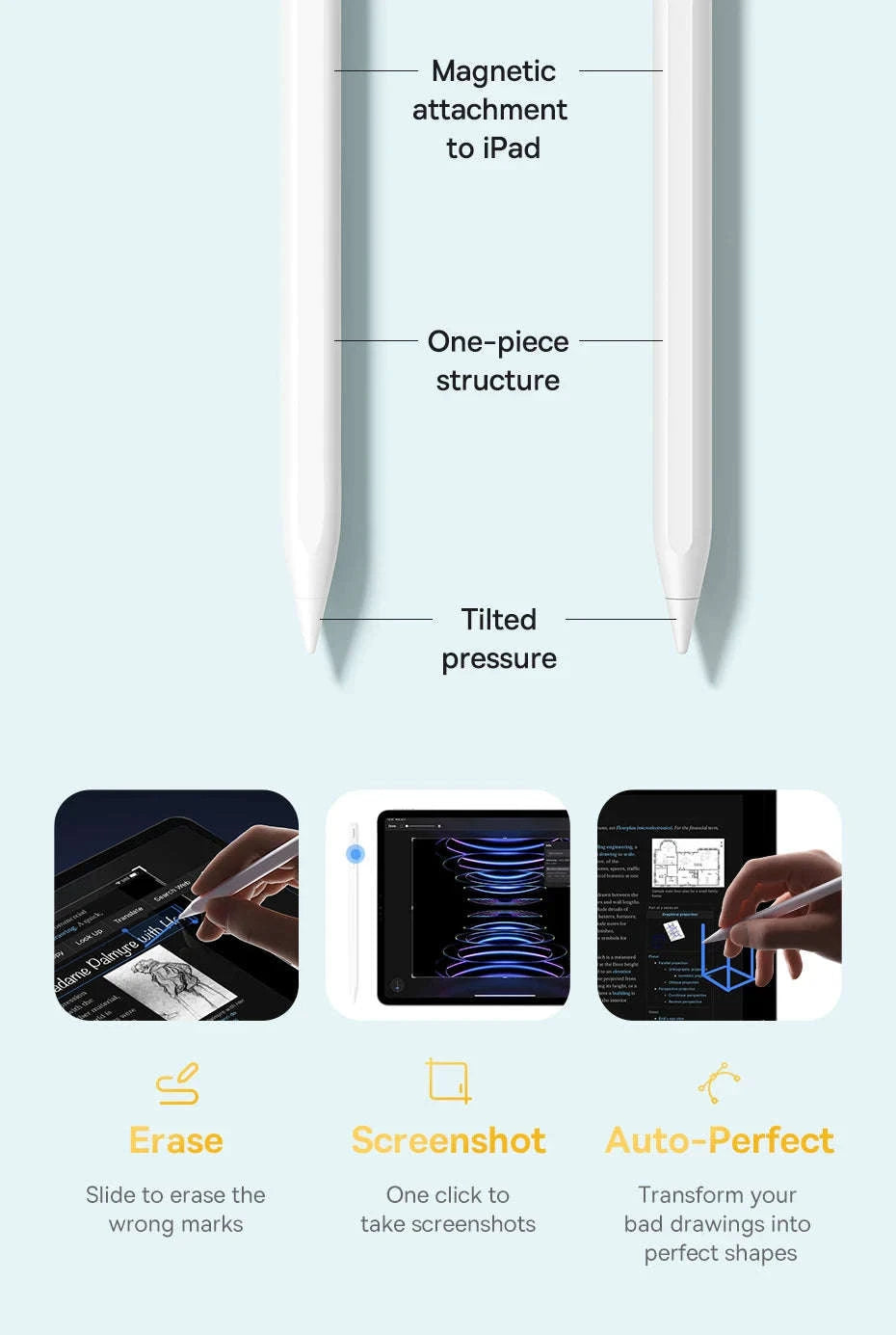 Baseus Tilt Sensitivity Stylus Pen for iPad with Wired Charging-White