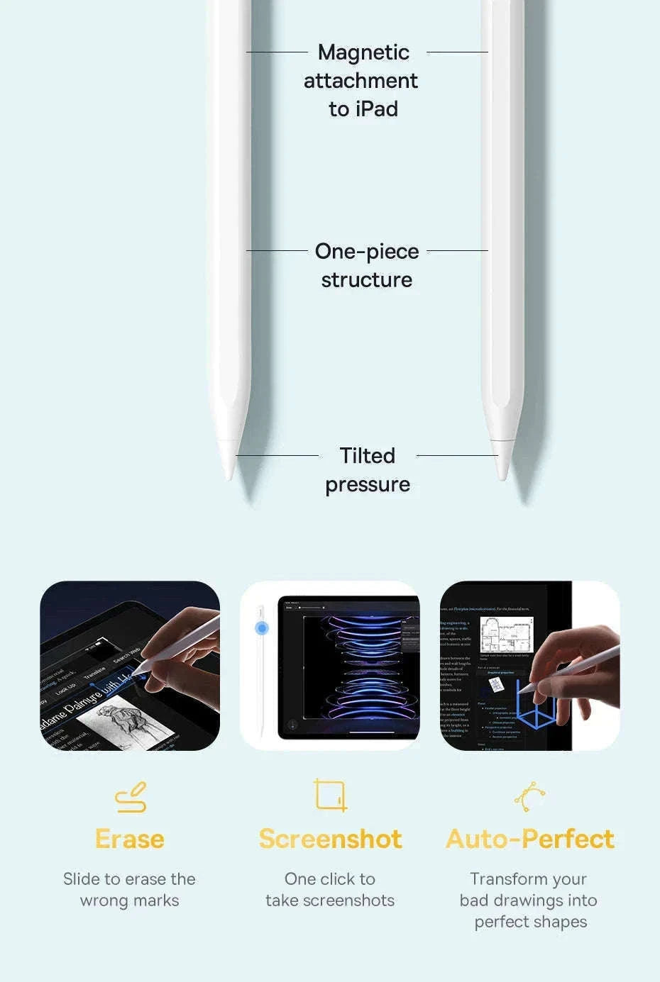 Baseus Tilt Sensitivity Stylus Pen for iPad with Wired Charging-White