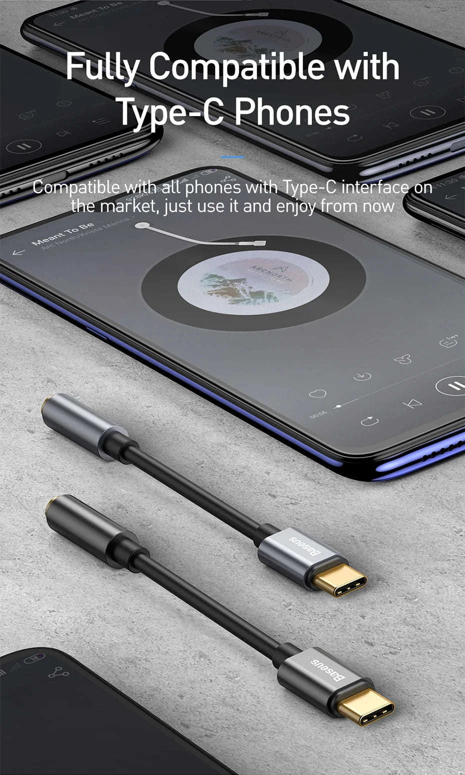Baseus Type C to 3.5mm Earphone Jack Adapter-Dark Gray