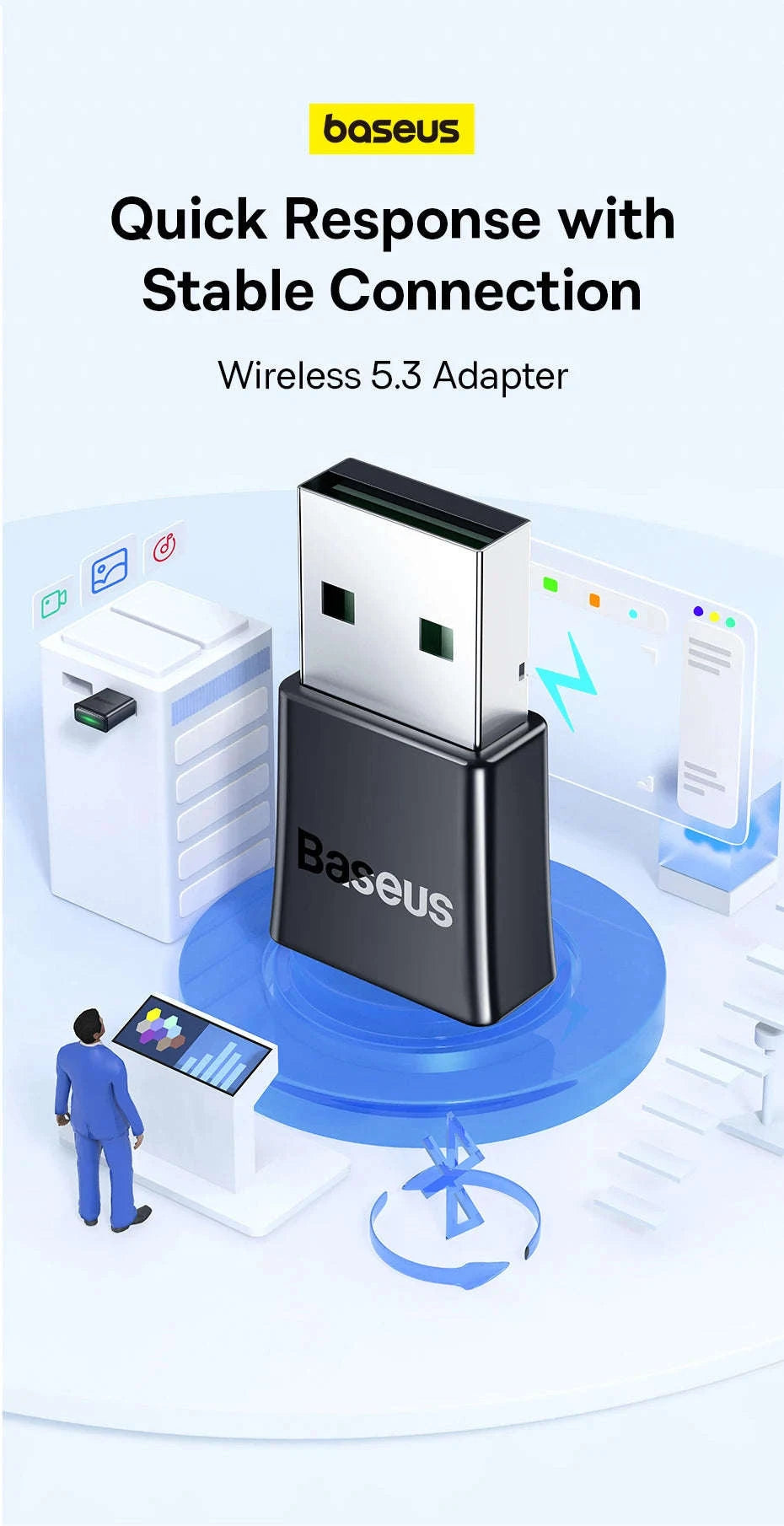 Baseus USB Bluetooth Adapter 5.3 Wireless Dongle-Black