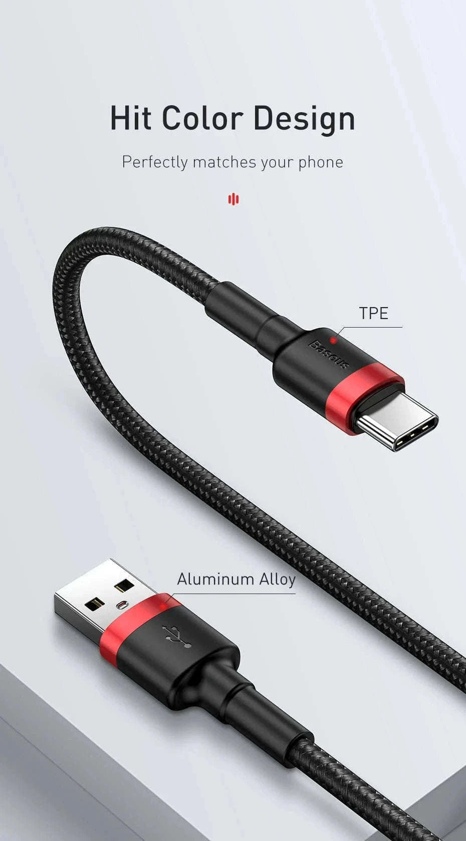 Baseus USB C Cable Quick Charge 3.0 Fast Charging-Gray Black / 1m (3.28ft)