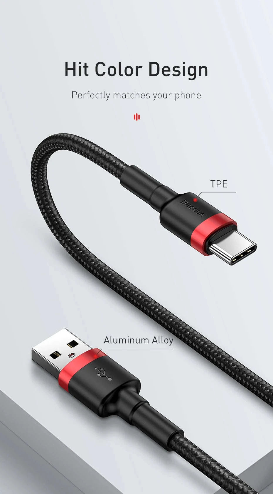 Baseus USB‑C Fast Charging Cable for Type‑C Devices-Gray Black / 1m (3.28ft)