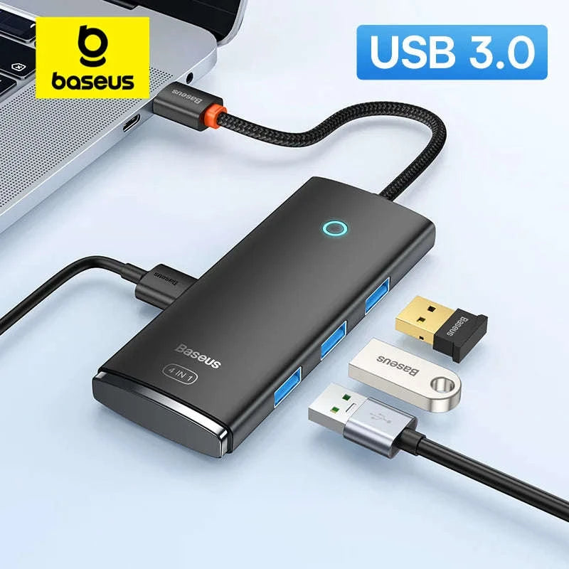 Baseus USB HUB Adapter 4 in 1 USB Type C to USB 3.0 HUB Splitter Adapter for MacBook Pro Air Huawei Mate 30 Docking Station HUB-Type-c HUB 1M Black