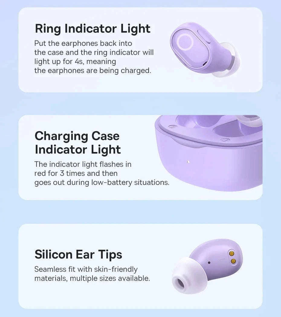 Baseus WM02 True Wireless Earbuds Bluetooth 5.3 with 25H Playtime-White