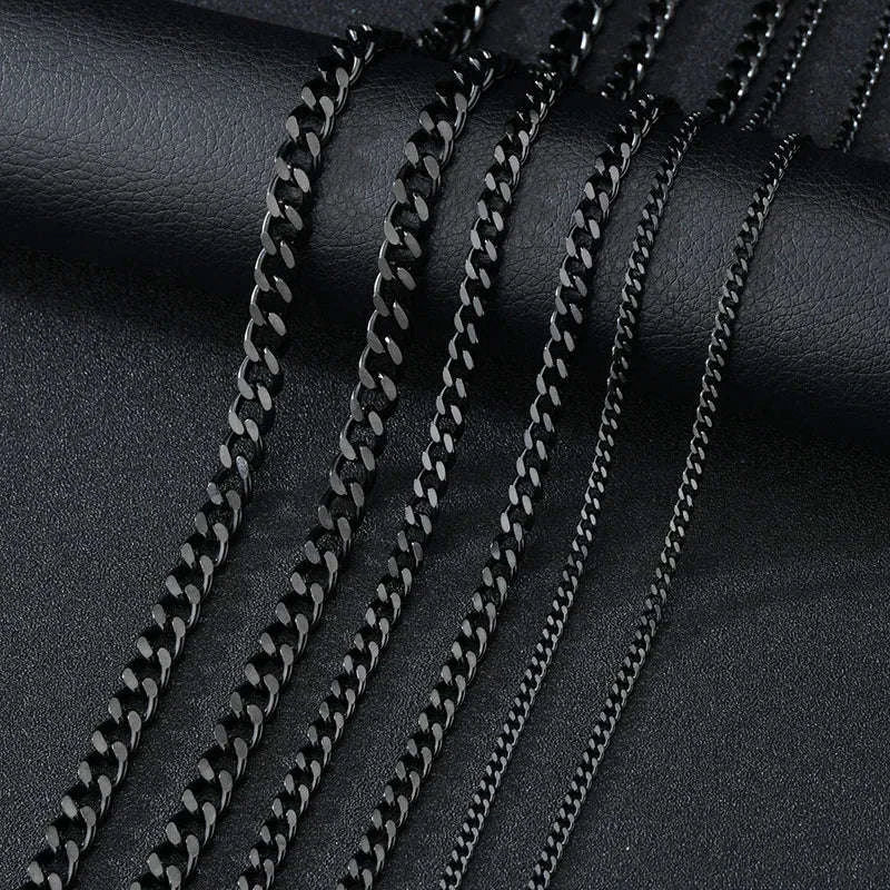 Basic Punk Stainless Steel Cuban Link Necklace-Black / 60cm / 5mm