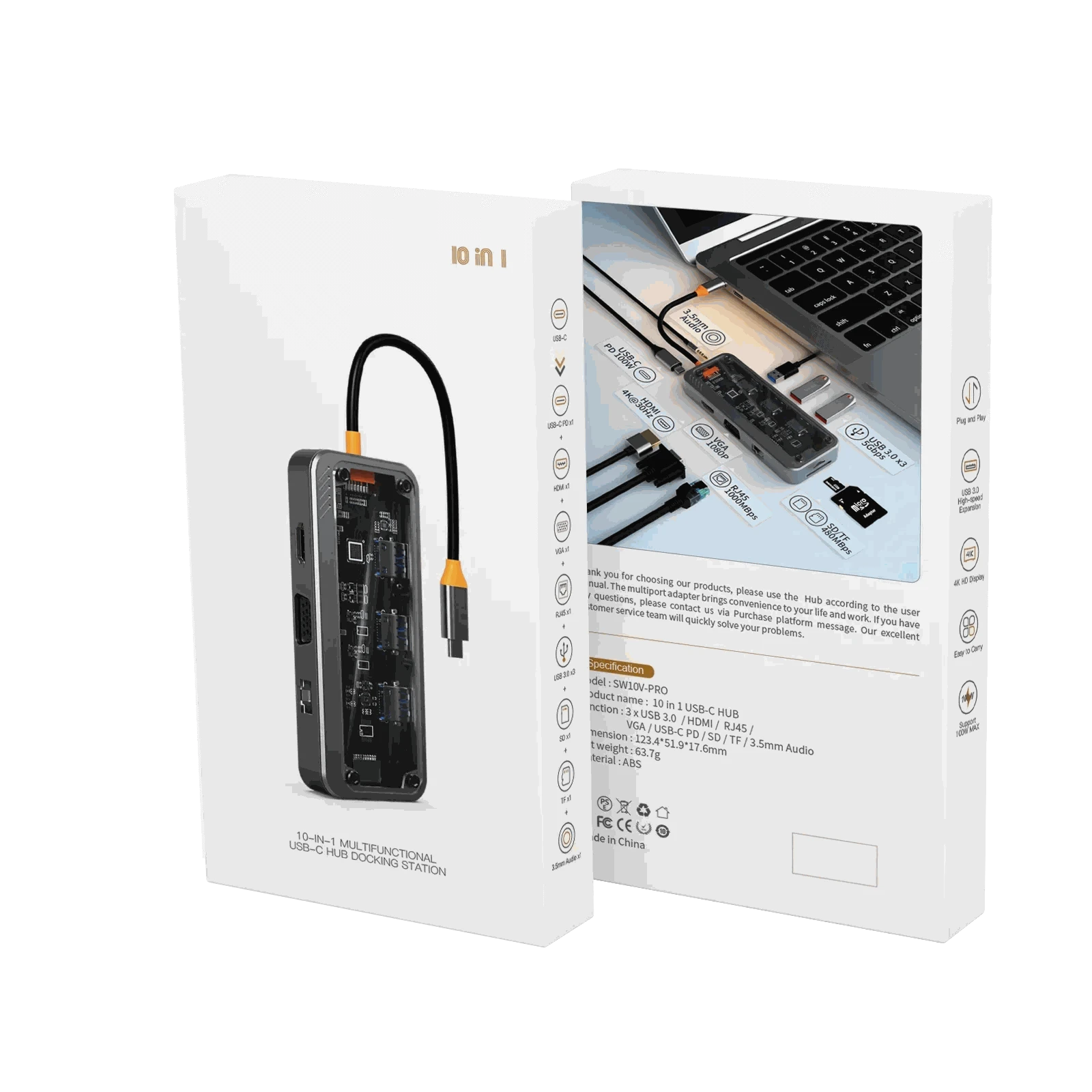 Basix USB C Hub 4K Adapter with HDMI, DP, VGA, Ethernet & USB Ports-10 in 1 updated