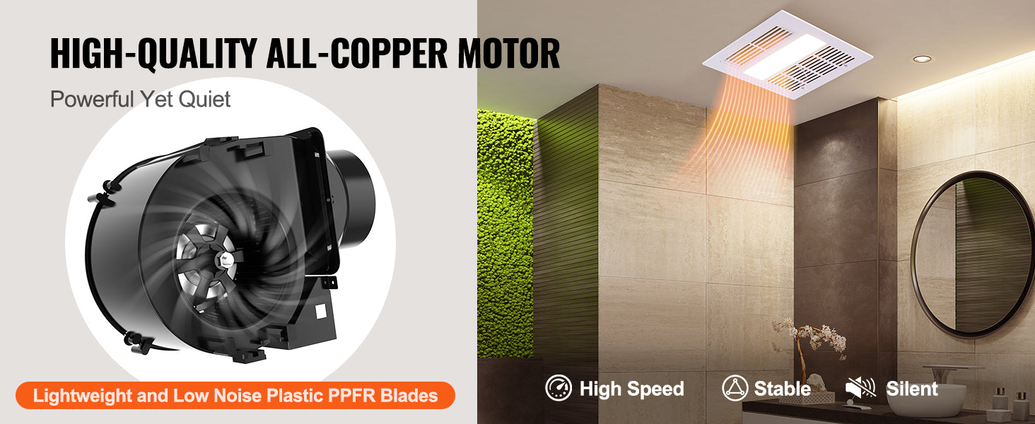 Bathroom Exhaust Fan with LED Light 80/110 CFM Quiet Heating