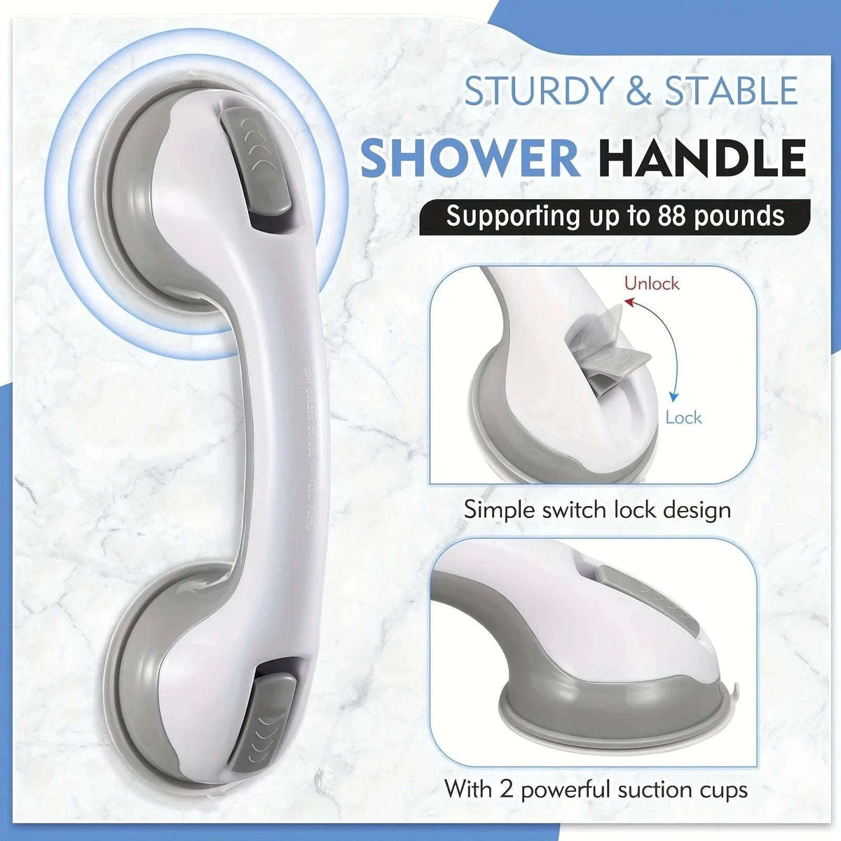 Bathroom Suction Cup Handrail Safety Support Bar-Gary