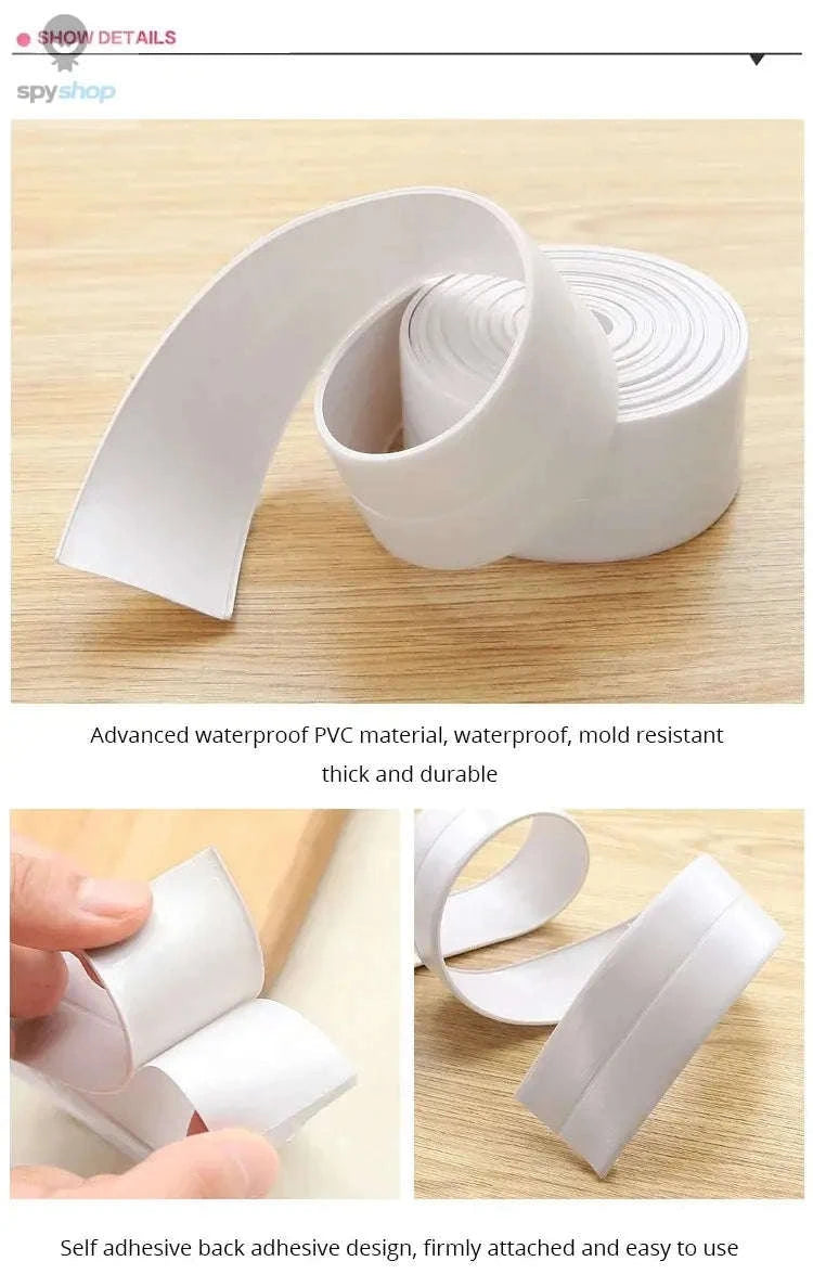 Bathroom Waterproof Sealing Tape PVC Adhesive Strip-white 3MX2CM