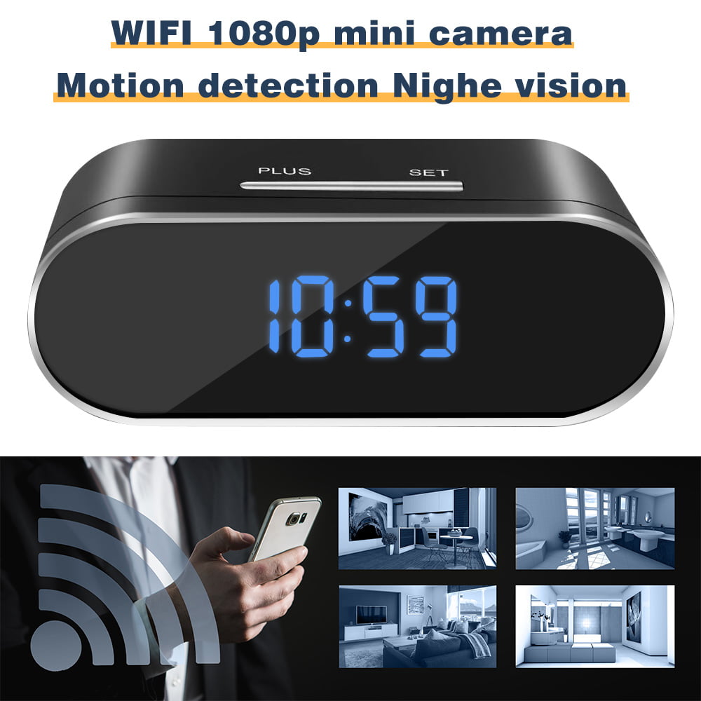 Mini-Kamerauhr, HD 1080P, WLAN-Weckerkamera mit Bewegungserkennung, Nachtsicht, Diebstahlüberwachung und 32G-Speicherkarte